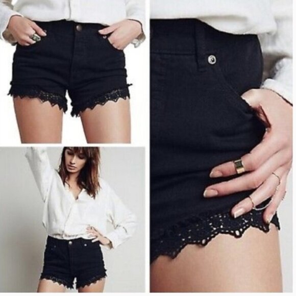 Free People Black High Waist Lace Shorts Size 26 - Picture 2 of 10
